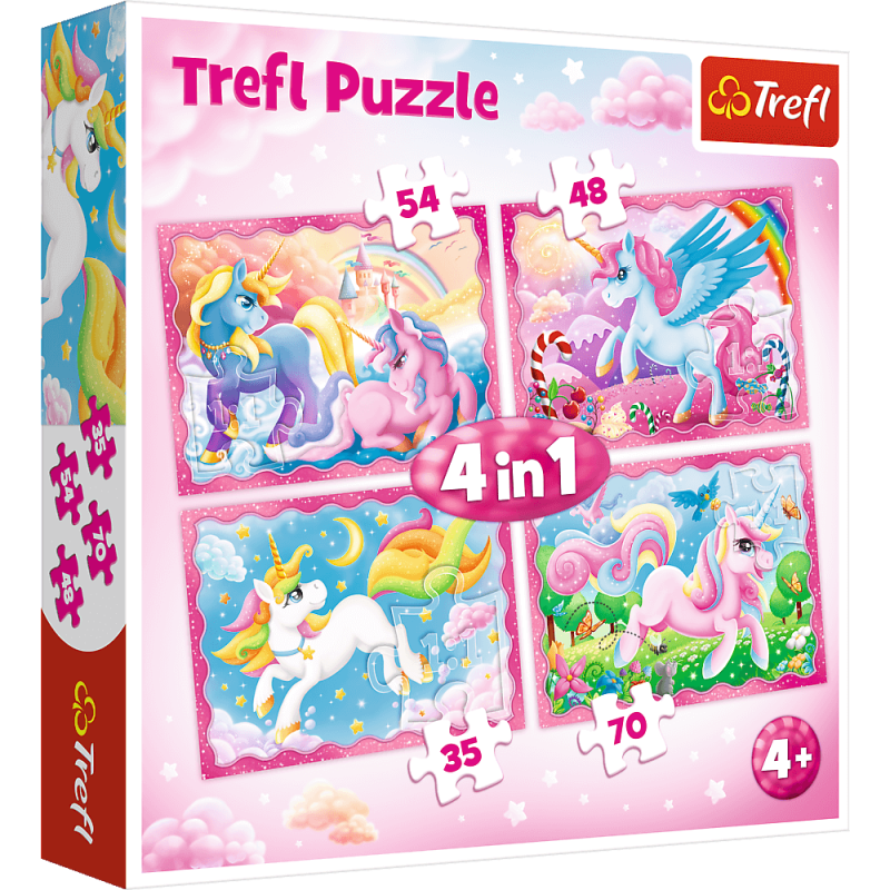 Trefl - Puzzle 4 in 1 Magical World Of Unicorns 35/48/54/70 Pcs 34321