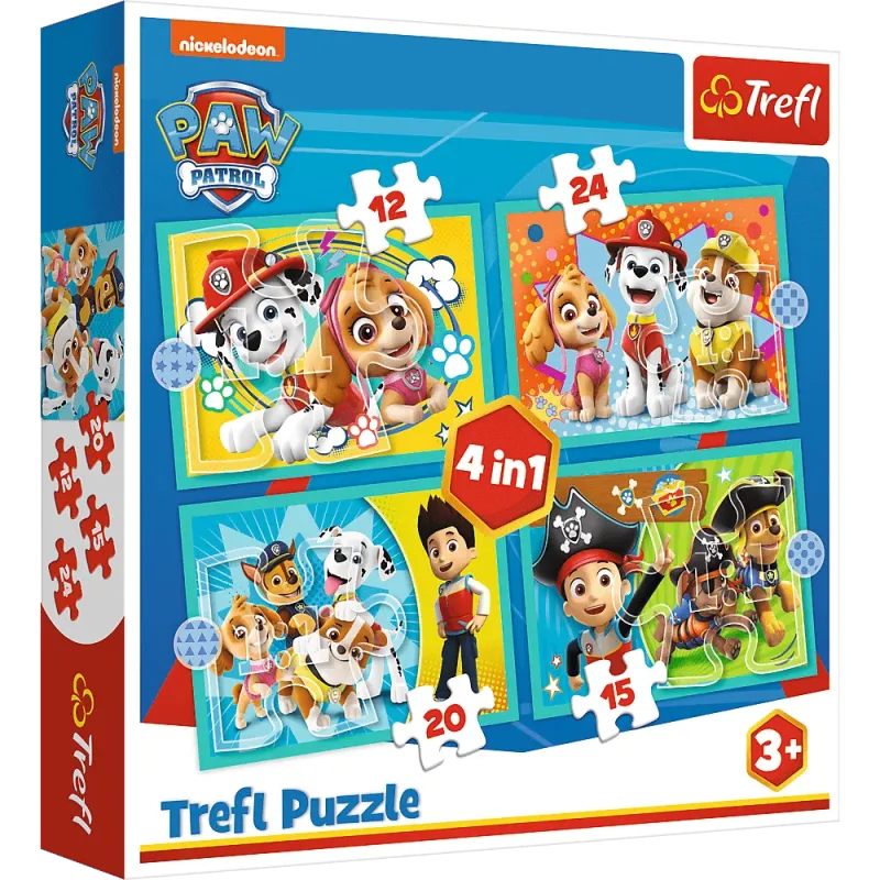 Trefl - Puzzle 4 in 1, Happy Paw Patrol Team 12/15/20/24 Pcs 34346