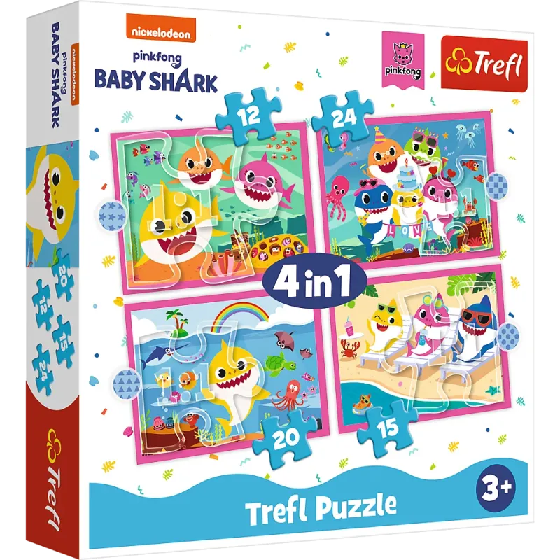 Trefl - Puzzle 4 in 1, The Shark Family 12/15/20/24 Pcs 34378