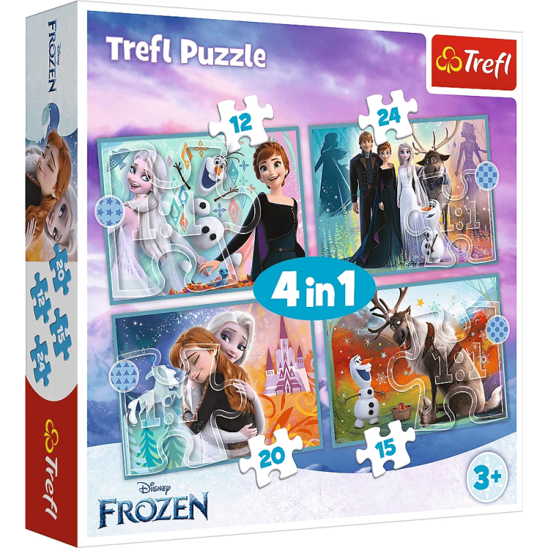 Trefl - Puzzle 4 in 1, The Amazing World Of Frozen 12/15/20/24 Pcs 34381