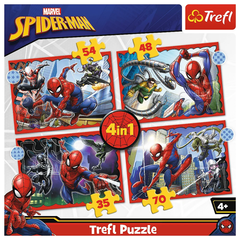 Trefl - Puzzle 4 in 1, The Heroic Spider-Man 35/48/54/70 Pcs 34384