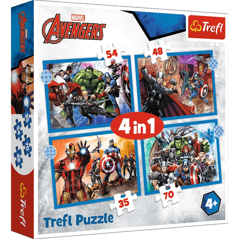 Trefl - Puzzle 4 in 1, Avengers 35/48/54/70 pcs 34386