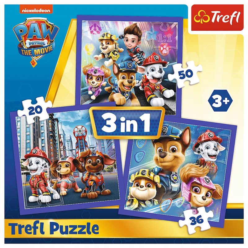Trefl - Puzzle 3 in 1, Paw Patrol Ready For Action 20/36/50 Pcs 34861