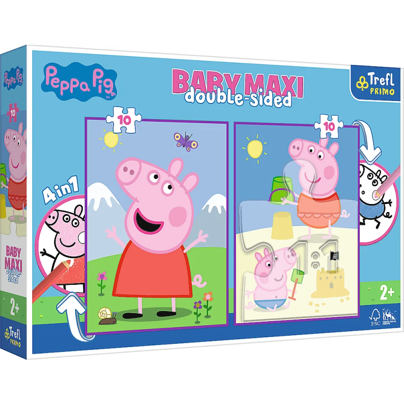 Trefl - Puzzle Super Maxi Double-Sided, Peppa's Good Day 10/10 Pcs 43001