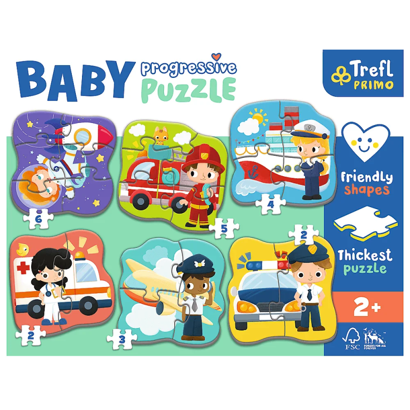 Trefl - Puzzle 6 in 1, Baby Puzzle, Professions And Vehicles 2/2/3/4/5/6 Pcs 44001