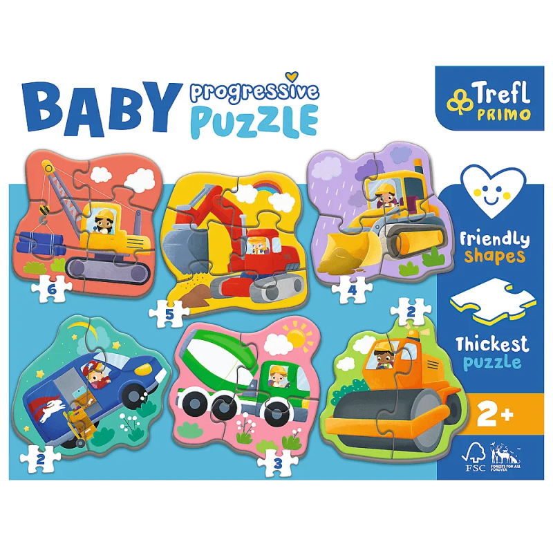 Trefl - Puzzle 6 in 1, Baby Puzzle, Vehicles 2/2/3/4/5/6 Pcs 44004