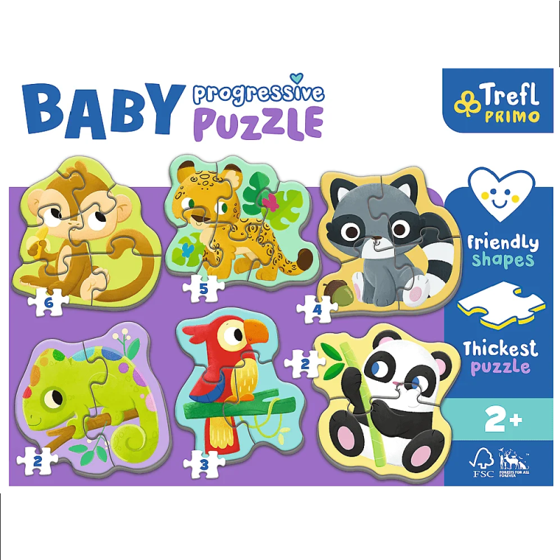 Trefl - Puzzle 6 in 1, Baby Puzzle, Exotic Animals 2/2/3/4/5/6 Pcs 44005