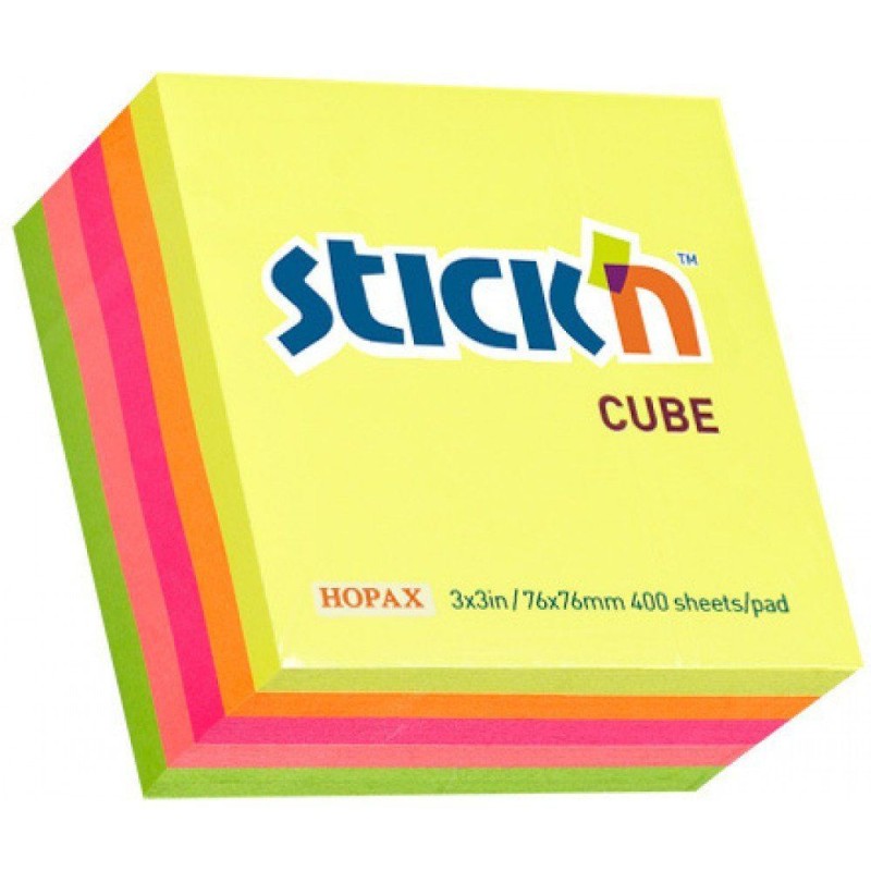 Stick'N - Αυτοκόλλητα Χαρτάκια Χρωματιστά Neon 76x76mm 400 Φύλλα 21012