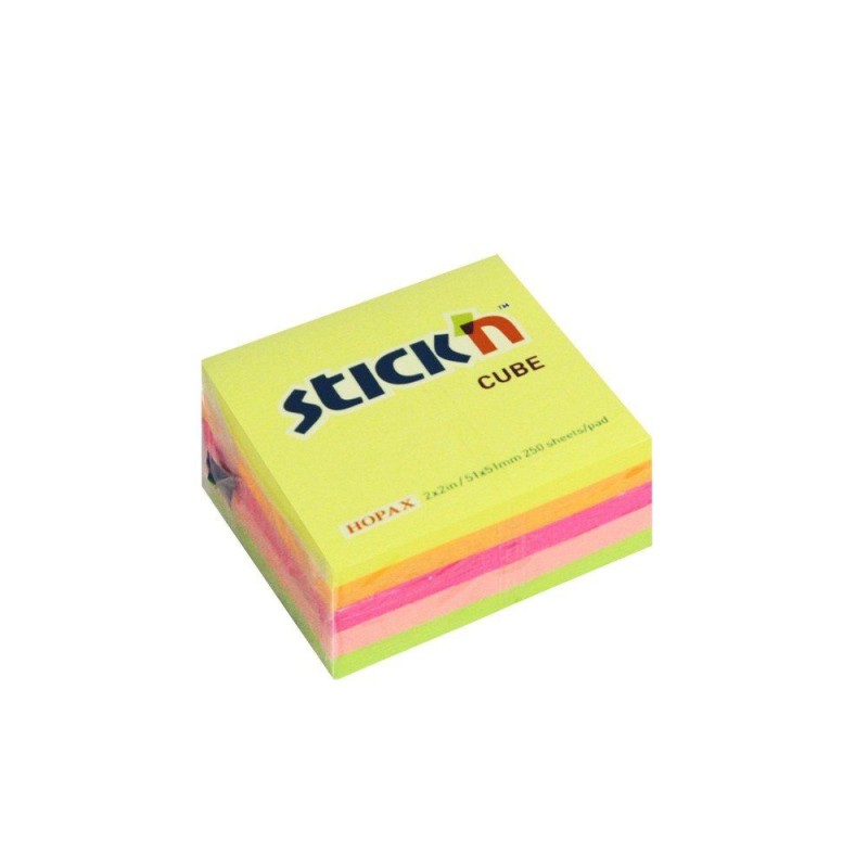 Stick'N - Αυτοκόλλητα Χαρτάκια Mini Χρωματιστά Neon 51x51mm 250 Φύλλα 21203