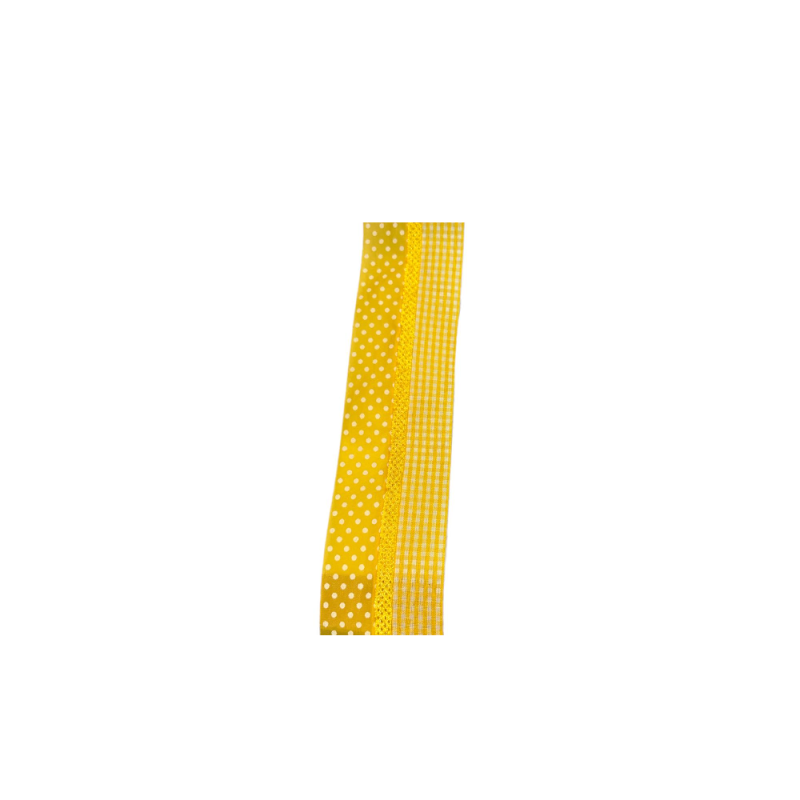 Markas - Κορδέλα Μονής Όψης Καρώ & Πουά, 50mmX9M Yellow - White 48384