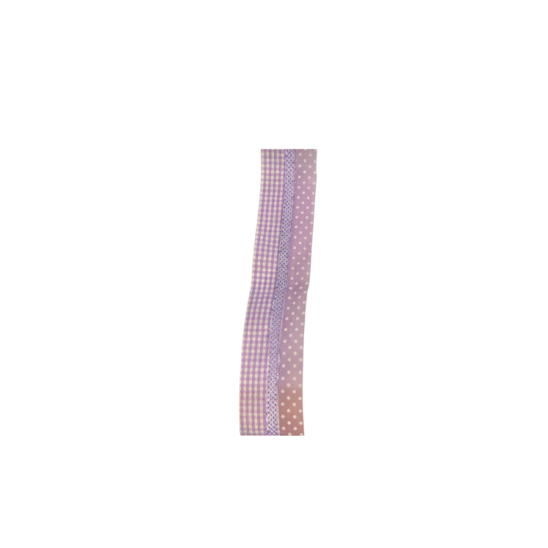 Markas - Κορδέλα Μονής Όψης Καρώ & Πουά, 35mmX9M Purple - White 48389