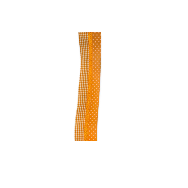 Markas - Κορδέλα Μονής Όψης Καρώ & Πουά, 35mmX9M Orange - White 48390