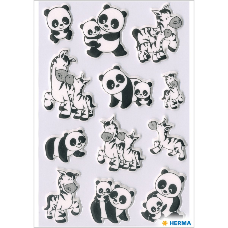 Herma - Αυτοκολλητάκια Αφρώδες, Panda And Zebra Families 6021