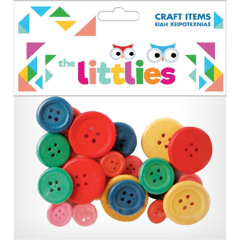 The Littlies - Ξύλινα Κουμπιά Χρωματιστά 24 Τεμ 646606