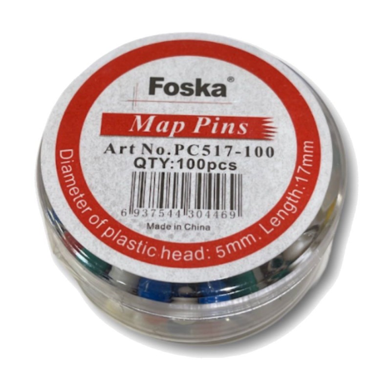 Foska - Καρφίτσες Χρωματιστές Φελοπίνακα 5mm Σε Κουτί 100 Τεμαχίων PC517