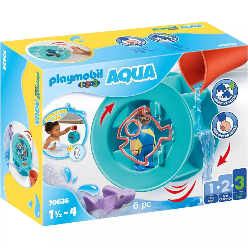 Playmobil 1.2.3 - Aqua Water Wheel Νερόμυλος Με Καρχαριάκι 70636