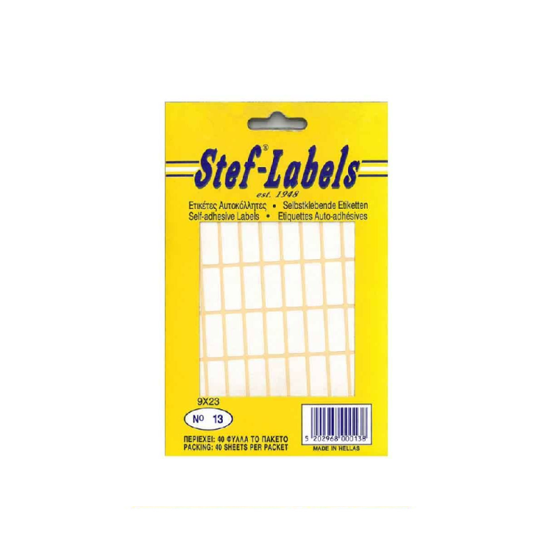 Stef-Labels - Ετικέτες Αυτοκόλλητες No13 9x23mm Πακέτο 40φ. (54 Ετικέτες/Φύλλο) 800013