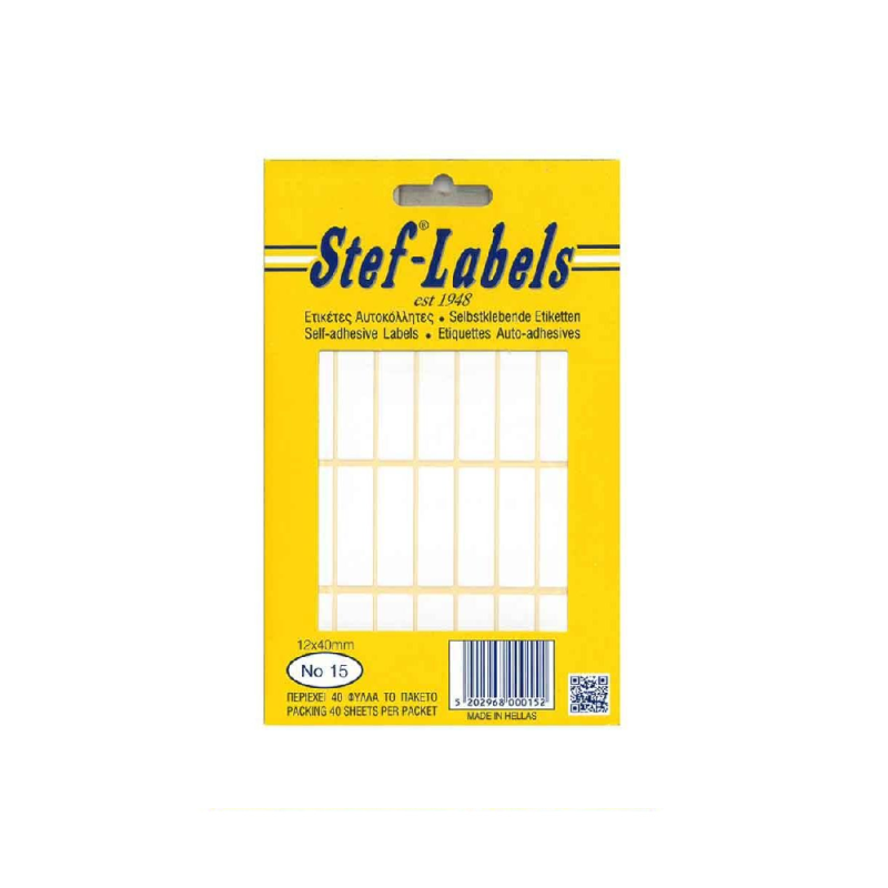 Stef-Labels - Ετικέτες Αυτοκόλλητες No15 12x40mm Πακέτο 40φ. (24 Ετικέτες/Φύλλο) 800015