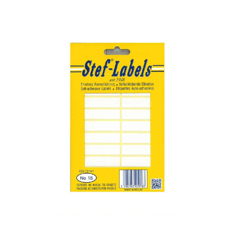 Stef-Labels - Ετικέτες Αυτοκόλλητες No18 48x13mm Πακέτο 40φ. (20 Ετικέτες/Φύλλο) 800018