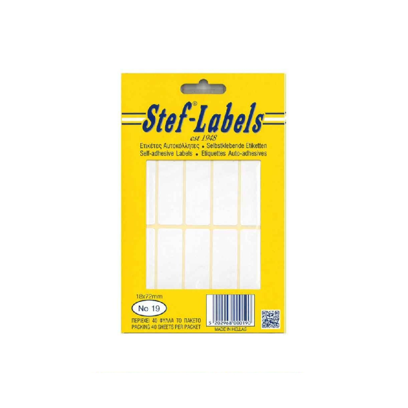 Stef-Labels - Ετικέτες Αυτοκόλλητες No19 18x72mm Πακέτο 40φ. (10 Ετικέτες/Φύλλο) 800019