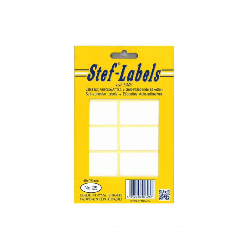 Stef-Labels - Ετικέτες Αυτοκόλλητες No25 48x28mm Πακέτο 40φ. (10 Ετικέτες/Φύλλο) 800025