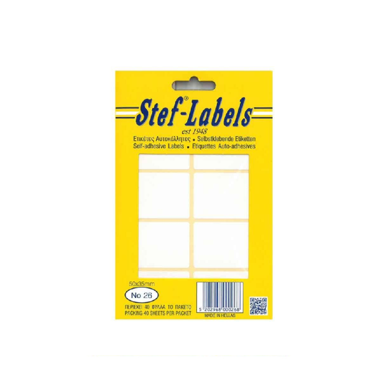 Stef-Labels - Ετικέτες Αυτοκόλλητες No26 50x35mm Πακέτο 40φ. (8 Ετικέτες/Φύλλο) 800026
