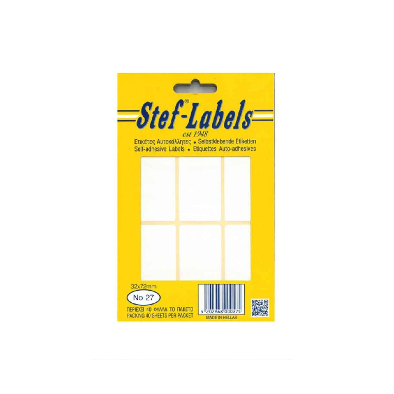 Stef-Labels - Ετικέτες Αυτοκόλλητες No27 32x72mm Πακέτο 40φ. (6 Ετικέτες/Φύλλο) 800027