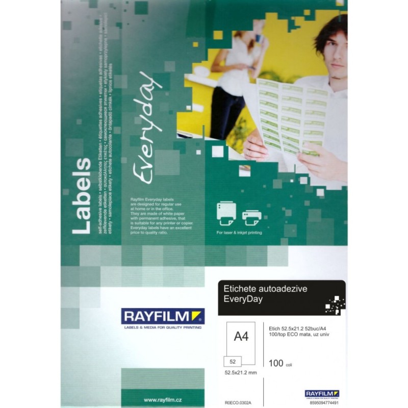 Rayfilm - Αυτοκόλλητες Ετικέτες Eco A4 100 Φύλλα No52  52.5x21.2mm 0302A
