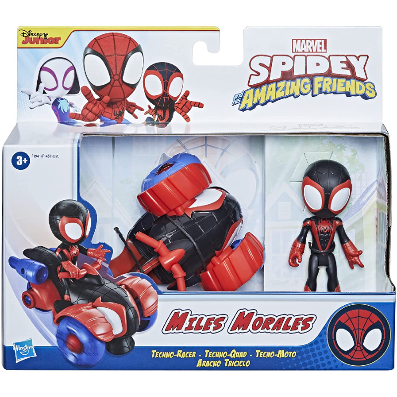 Hasbro - Spidey And His Amazing Friends, Miles Morales: Spider-Man & Techno-Racer F1941 (F1459)
