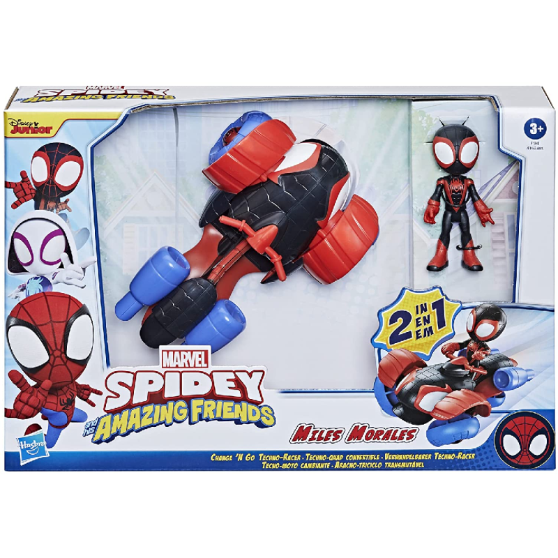 Hasbro - Spidey And His Amazing Friends, Miles Morales Spider-Man Change N Go Techno-Racer 2-in-1 F1945 (F1463)
