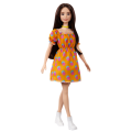 Mattel Barbie - Fashionistas Doll, No.160 Brunette Hair With Polka Dot Off-The-Shoulder Dress GRB52 (FBR37)