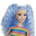 Mattel Barbie - Fashionistas Doll, No.170 Blue Hair With Accessories In Rainbow Shirt And Shoes GRB61 (FBR37)