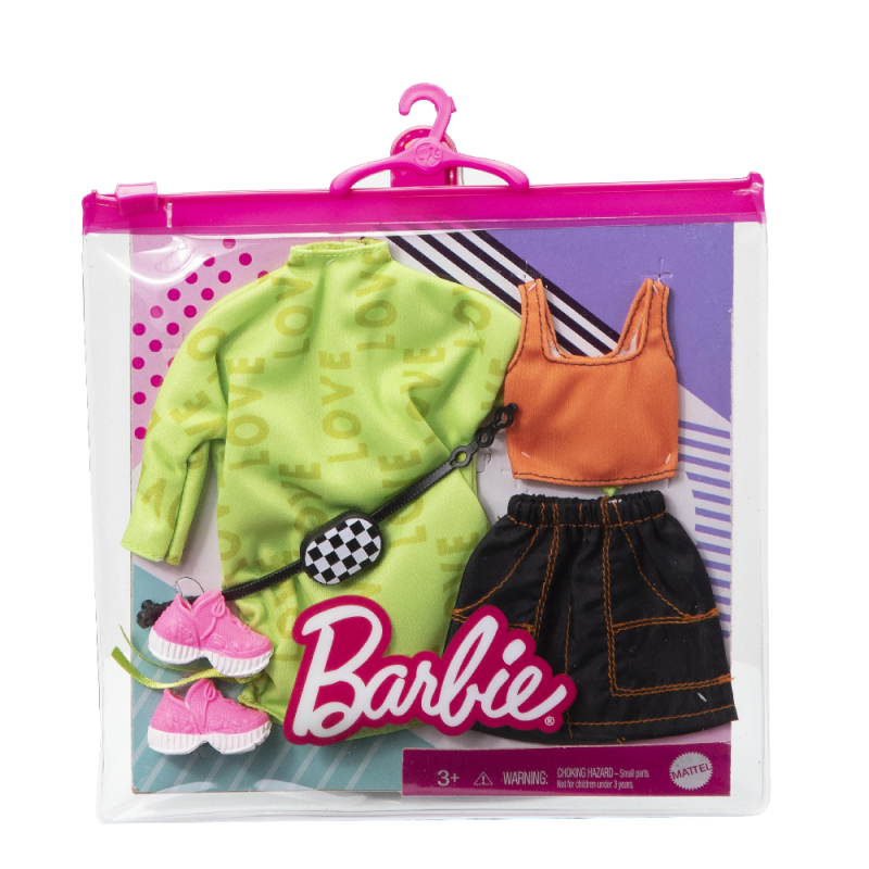 Mattel Barbie - Fashions 2-Pack Clothing Set, 2 Outfits For Doll Green Sweatshirt Dress GRC92 (GWC32)