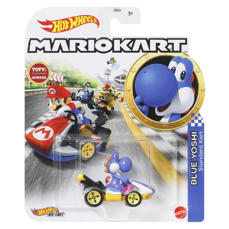Mattel Hot Wheels - Mario Kart, Blue Yoshi (Standard Kart) GRN23 (GBG25)