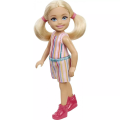 Mattel Barbie - Club Chelsea, Blonde Doll Wearing Skirt With Striped Print And Pink Boots GXT38 (DWJ33)