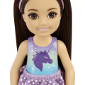 Mattel Barbie - Club Chelsea, Brunette Doll Wearing Sparkly Skirt, Molded Unicorn Top & Green Shoes GXT39 (DWJ33)