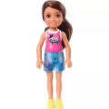 Mattel Barbie - Club Chelsea, Brunette Doll Wearing Tie-Dye Shorts, Molded Top & Yellow Shoes GXT40 (DWJ33)