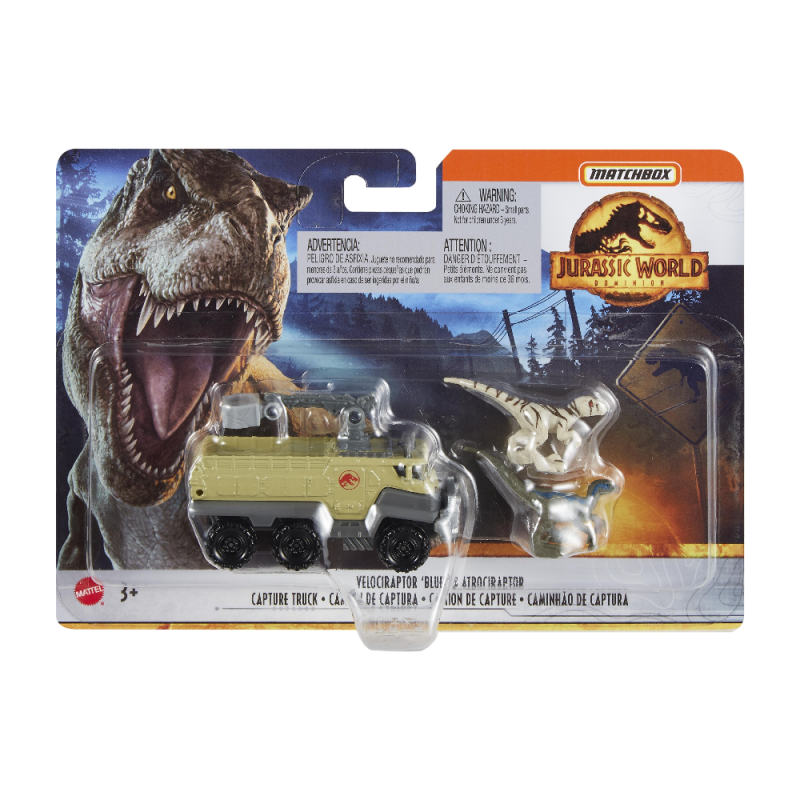 Mattel Jurassic World - Matchbox Αυτοκινητάκι & Δεινόσαυρος Σετ, Velociraptor Blue & Atrociraptor Capture Truck HBH88 (FMY31)