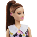 Mattel Barbie - Fashionistas Doll, No.187 Brunette Ponytail, Shift Dress, Pink Boots, Behind-The-Ear Hearing Aids HBV19 (FBR37)