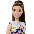 Mattel Barbie - Fashionistas Doll, No.187 Brunette Ponytail, Shift Dress, Pink Boots, Behind-The-Ear Hearing Aids HBV19 (FBR37)
