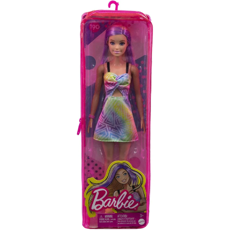 Mattel Barbie - Fashionistas Doll, No.190 Blonde Hair With Purple Streaks, Romper Dress, Yellow Wedge Sneakers, Bracelet HBV22 (FBR37)