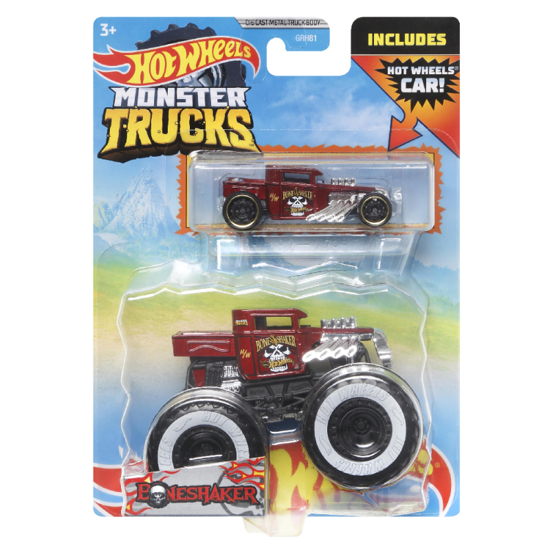 Mattel Hot Wheels - Monster Truck Με Αυτοκινητάκι, Boneshaker HDB91 (GRH81)