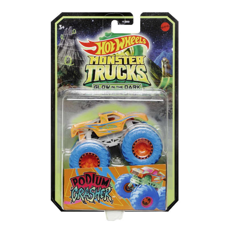 Mattel Hot Wheels - Monster Trucks, Glow In The Dark, Podium Crasher HGD11 (HCB50)