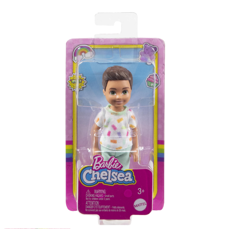 Mattel Barbie - Barbie Chelsea Celsi And Friends Boy Doll (Brunette) Colorful Printed T-Shirt, Blue Shorts And White Shoes HGT06 (DWJ33)
