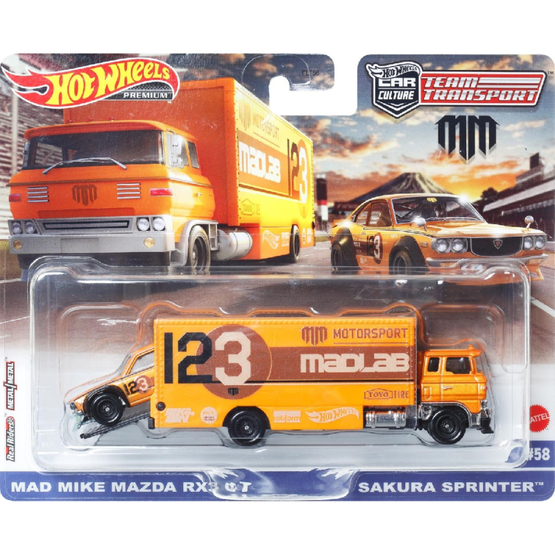 Mattel Hot Wheels - Νταλίκα Με Αυτοκινητάκι, Mad Mike Mazda Rx3 Gt & Sakura Sprinter HKF44 (FLF56)