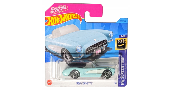 Hot Wheels 1956 Corvette – Barbie The Movie Edition, Short Card, HW Screen Time Serie