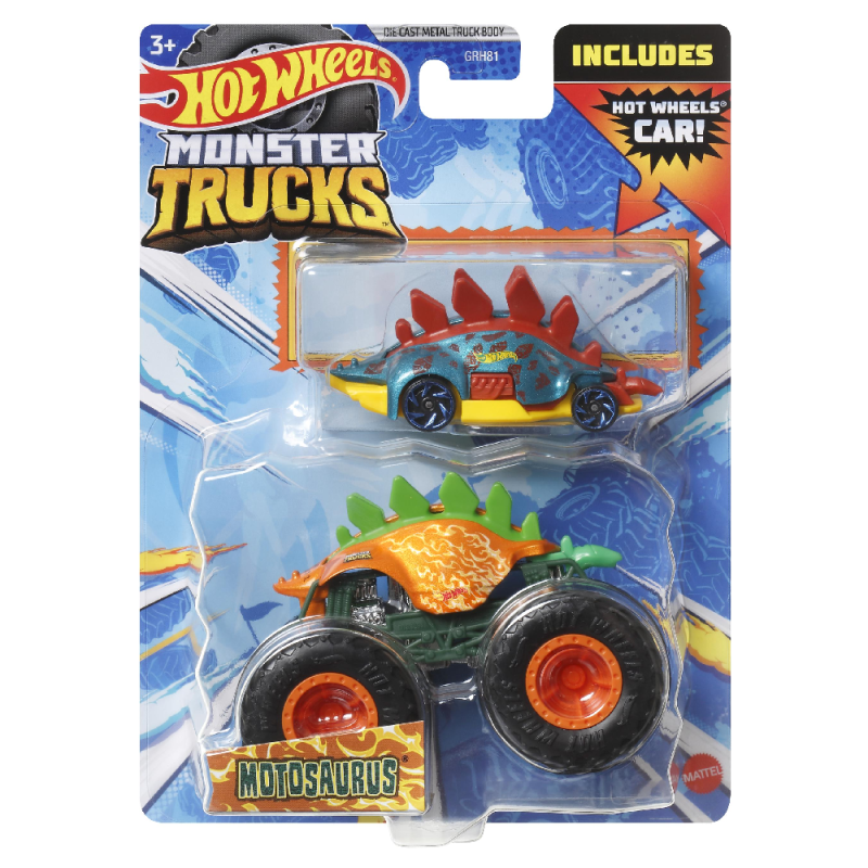 Mattel Hot Wheels - Monster Truck Με Αυτοκινητάκι, Motosaurus HKM10 (GRH81)