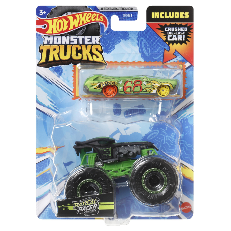 Mattel Hot Wheels - Monster Truck Με Αυτοκινητάκι, Ratical Racer HKM16 (GRH81)