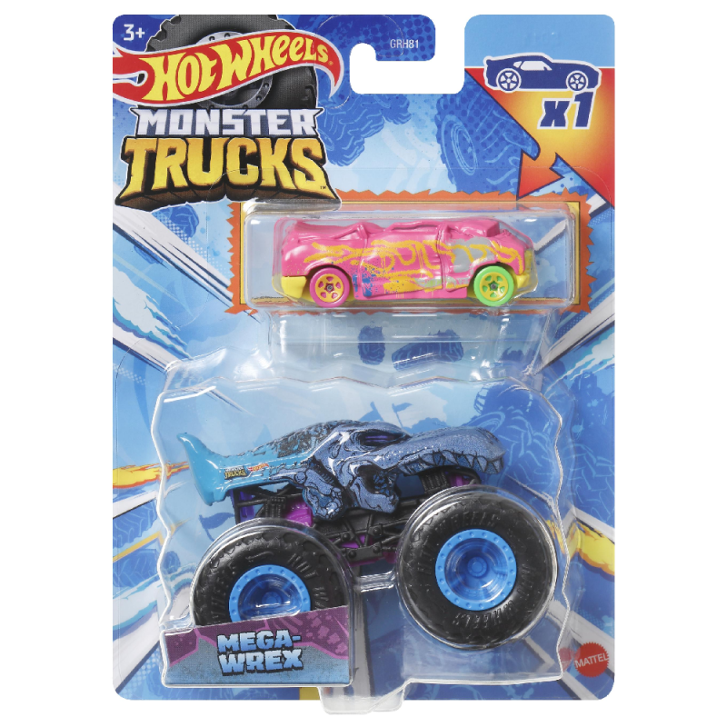 Mattel Hot Wheels - Monster Truck Με Αυτοκινητάκι, Mega-Wrex HKM17 (GRH81)