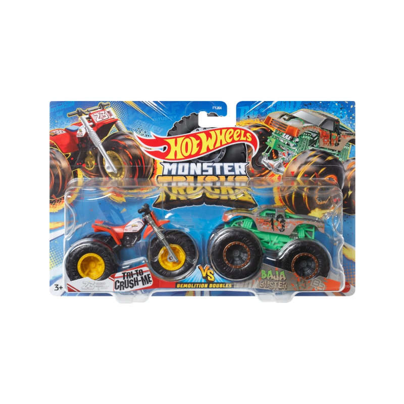 Mattel Hot Wheels - Monster Trucks, Demolition Doubles, Tri-To Crush-Me Vs Baja Buster HLT66 (FYJ64)